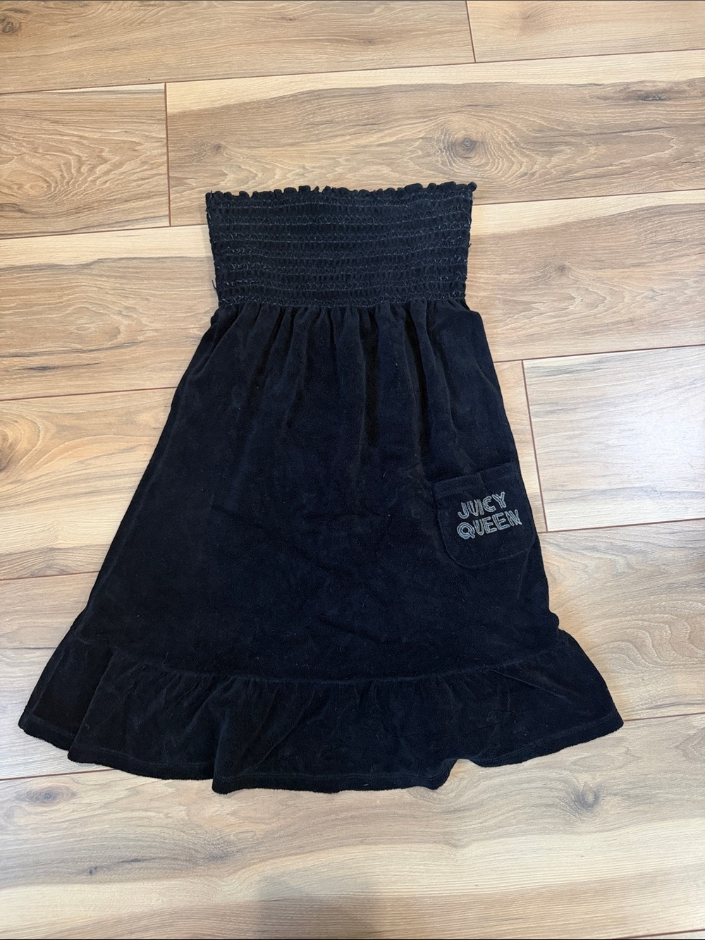 Juicy Couture Black Velour Smocked Midi Skirt